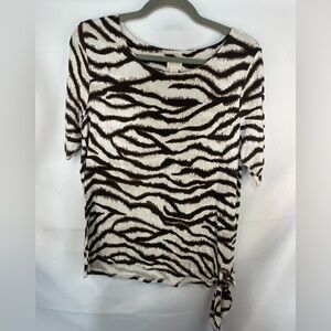 Chicos Brie and white zebra striped blouse with a tie at the side. So soft!